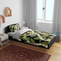 Black Hawaii Plumeria Lei With Tropical Leaves Bedding Set LT14 - Polynesian Pride