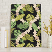 Black Hawaii Plumeria Lei With Tropical Leaves Canvas Wall Art LT14 Without Frame Black - Polynesian Pride