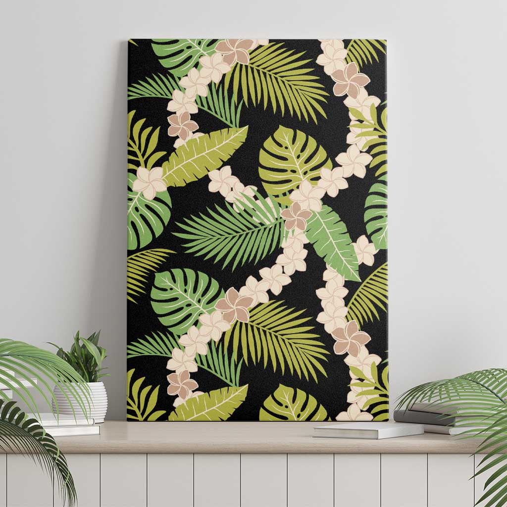 Black Hawaii Plumeria Lei With Tropical Leaves Canvas Wall Art LT14 - Polynesian Pride