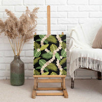 Black Hawaii Plumeria Lei With Tropical Leaves Canvas Wall Art LT14 - Polynesian Pride