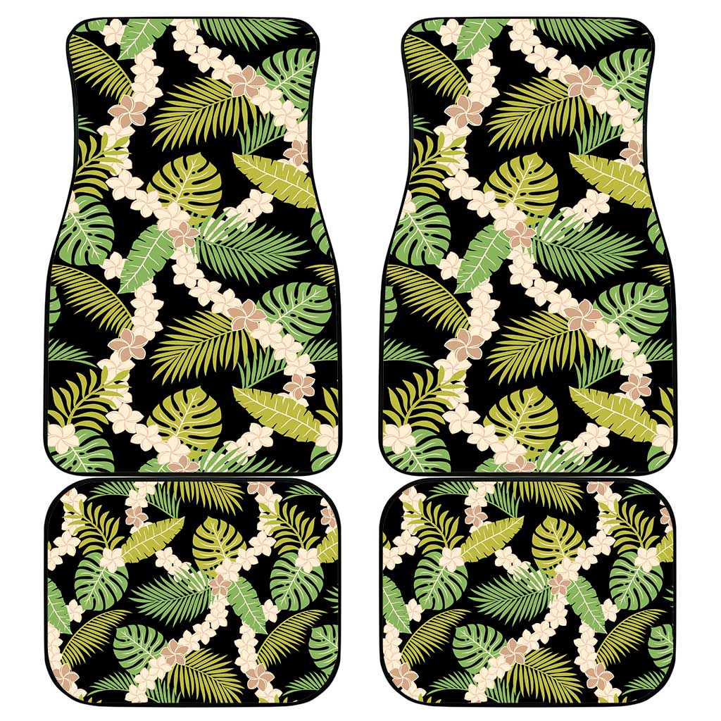 Black Hawaii Plumeria Lei With Tropical Leaves Car Mats LT14 - Polynesian Pride