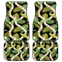 Black Hawaii Plumeria Lei With Tropical Leaves Car Mats LT14 - Polynesian Pride