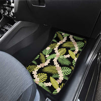 Black Hawaii Plumeria Lei With Tropical Leaves Car Mats LT14 - Polynesian Pride