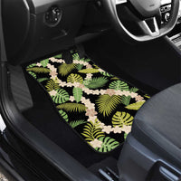 Black Hawaii Plumeria Lei With Tropical Leaves Car Mats LT14 - Polynesian Pride