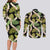 Black Hawaii Plumeria Lei With Tropical Leaves Couples Matching Long Sleeve Bodycon Dress and Long Sleeve Button Shirt