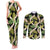 Black Hawaii Plumeria Lei With Tropical Leaves Couples Matching Tank Maxi Dress and Long Sleeve Button Shirt