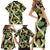 Black Hawaii Plumeria Lei With Tropical Leaves Family Matching Short Sleeve Bodycon Dress and Hawaiian Shirt