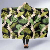 Black Hawaii Plumeria Lei With Tropical Leaves Hooded Blanket LT14 One Size Black - Polynesian Pride