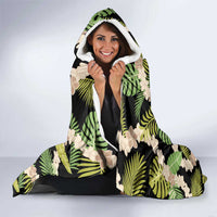 Black Hawaii Plumeria Lei With Tropical Leaves Hooded Blanket LT14 - Polynesian Pride