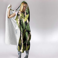 Black Hawaii Plumeria Lei With Tropical Leaves Hooded Blanket LT14 - Polynesian Pride
