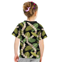 Black Hawaii Plumeria Lei With Tropical Leaves Kid T Shirt LT14 - Polynesian Pride