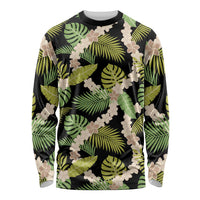 Black Hawaii Plumeria Lei With Tropical Leaves Long Sleeve Shirt LT14 Unisex Black - Polynesian Pride