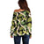 Black Hawaii Plumeria Lei With Tropical Leaves Off Shoulder Sweater