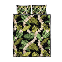 Black Hawaii Plumeria Lei With Tropical Leaves Quilt Bed Set LT14 - Polynesian Pride