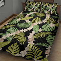 Black Hawaii Plumeria Lei With Tropical Leaves Quilt Bed Set LT14 - Polynesian Pride