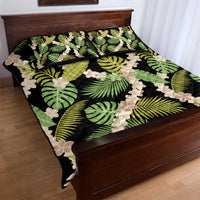 Black Hawaii Plumeria Lei With Tropical Leaves Quilt Bed Set LT14 - Polynesian Pride