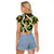 Black Hawaii Plumeria Lei With Tropical Leaves Raglan Cropped T Shirt