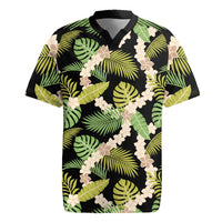 Black Hawaii Plumeria Lei With Tropical Leaves Rugby Jersey LT14 Black - Polynesian Pride