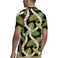 Black Hawaii Plumeria Lei With Tropical Leaves Rugby Jersey LT14 - Polynesian Pride
