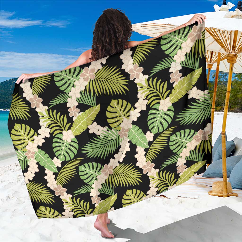 Black Hawaii Plumeria Lei With Tropical Leaves Sarong LT14 One Size 44 x 66 inches Black - Polynesian Pride