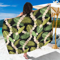 Black Hawaii Plumeria Lei With Tropical Leaves Sarong LT14 One Size 44 x 66 inches Black - Polynesian Pride