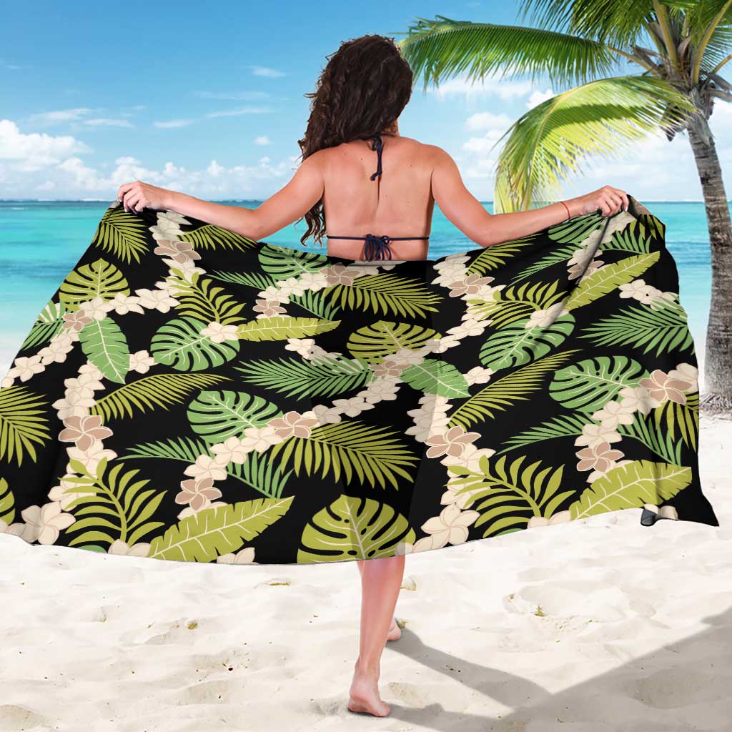 Black Hawaii Plumeria Lei With Tropical Leaves Sarong LT14 - Polynesian Pride