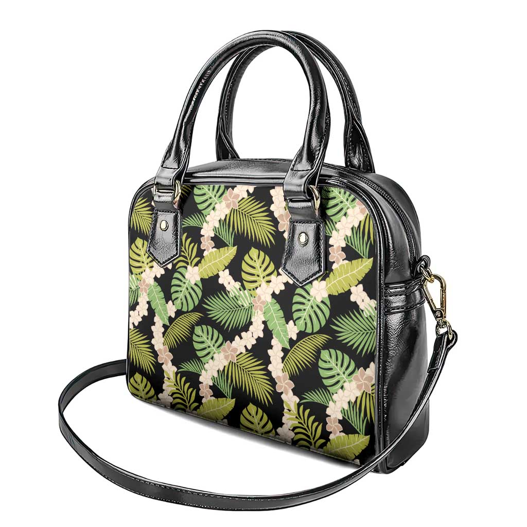 Black Hawaii Plumeria Lei With Tropical Leaves Shoulder Handbag LT14 - Polynesian Pride