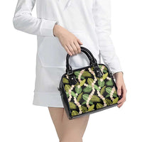 Black Hawaii Plumeria Lei With Tropical Leaves Shoulder Handbag LT14 - Polynesian Pride