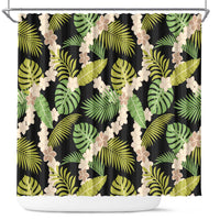Black Hawaii Plumeria Lei With Tropical Leaves Shower Curtain LT14 Black - Polynesian Pride