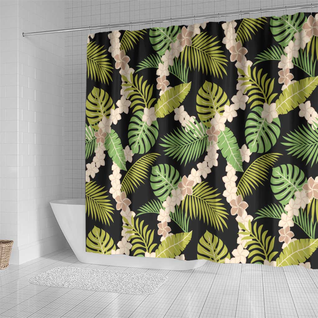 Black Hawaii Plumeria Lei With Tropical Leaves Shower Curtain LT14 - Polynesian Pride