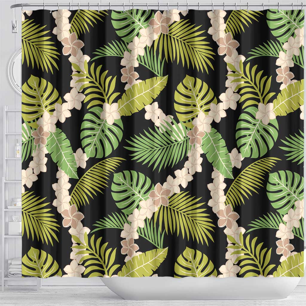 Black Hawaii Plumeria Lei With Tropical Leaves Shower Curtain LT14 - Polynesian Pride