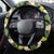 Black Hawaii Plumeria Lei With Tropical Leaves Steering Wheel Cover