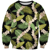 Black Hawaii Plumeria Lei With Tropical Leaves Sweatshirt LT14 Unisex Black - Polynesian Pride