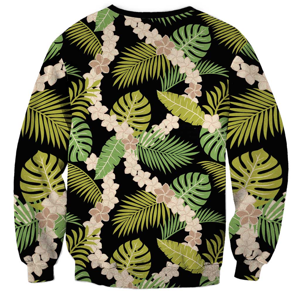 Black Hawaii Plumeria Lei With Tropical Leaves Sweatshirt LT14 - Polynesian Pride