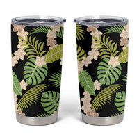 Black Hawaii Plumeria Lei With Tropical Leaves Tumbler Cup LT14 Black - Polynesian Pride