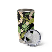 Black Hawaii Plumeria Lei With Tropical Leaves Tumbler Cup LT14 - Polynesian Pride