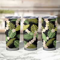 Black Hawaii Plumeria Lei With Tropical Leaves Tumbler Cup LT14 - Polynesian Pride