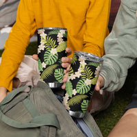 Black Hawaii Plumeria Lei With Tropical Leaves Tumbler Cup LT14 - Polynesian Pride