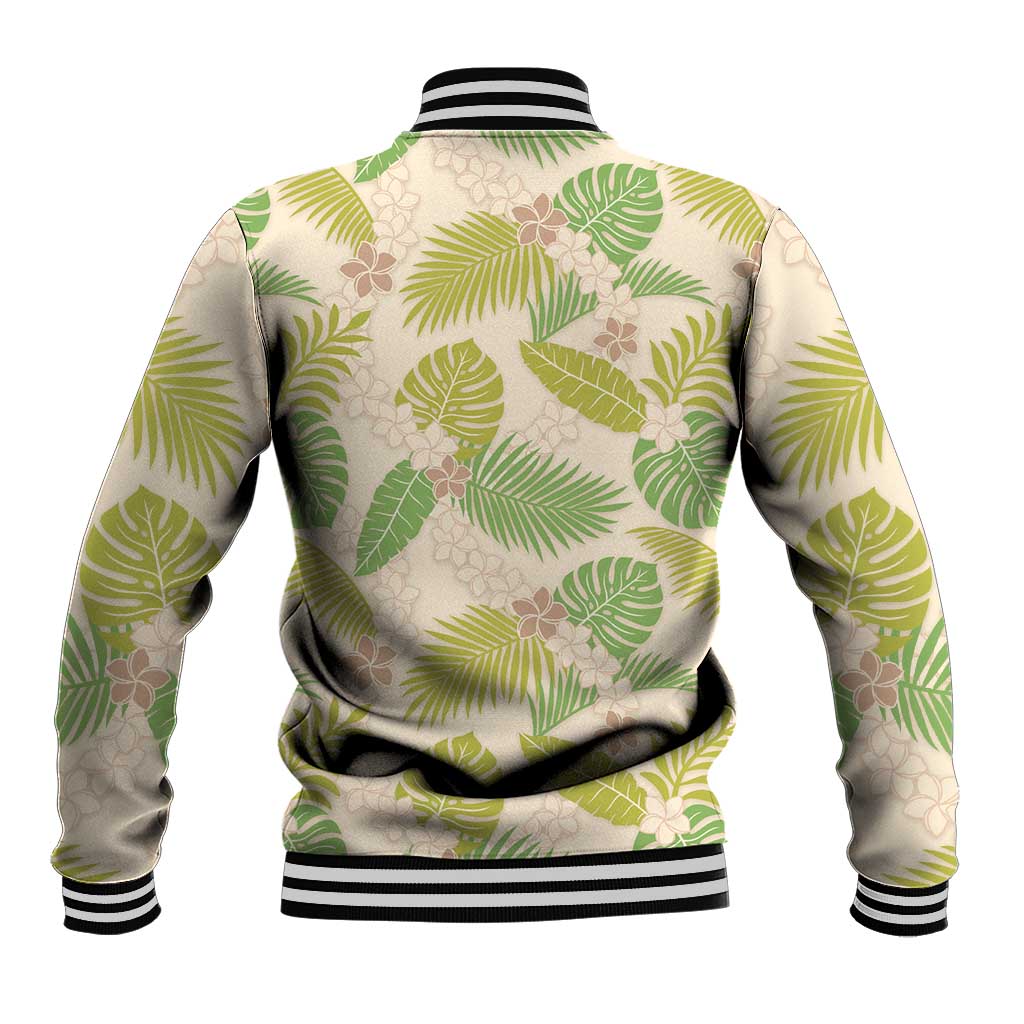 Beige Hawaii Plumeria Lei With Tropical Leaves Baseball Jacket LT14 - Polynesian Pride