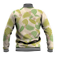 Beige Hawaii Plumeria Lei With Tropical Leaves Baseball Jacket LT14 - Polynesian Pride