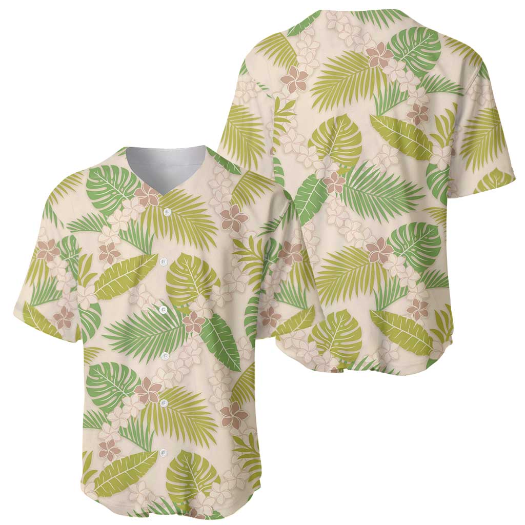 Beige Hawaii Plumeria Lei With Tropical Leaves Baseball Jersey LT14 - Polynesian Pride