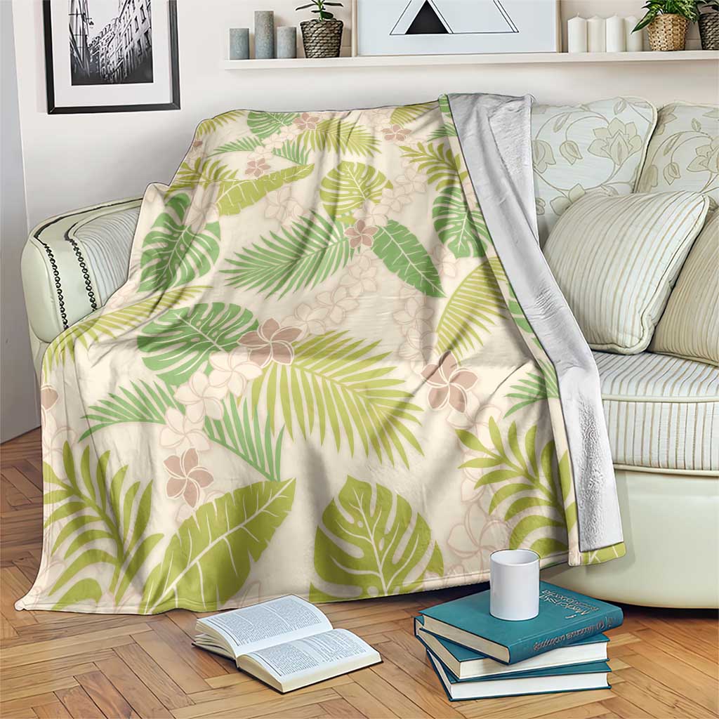 Beige Hawaii Plumeria Lei With Tropical Leaves Blanket LT14 Beige - Polynesian Pride