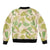 Beige Hawaii Plumeria Lei With Tropical Leaves Bomber Jacket