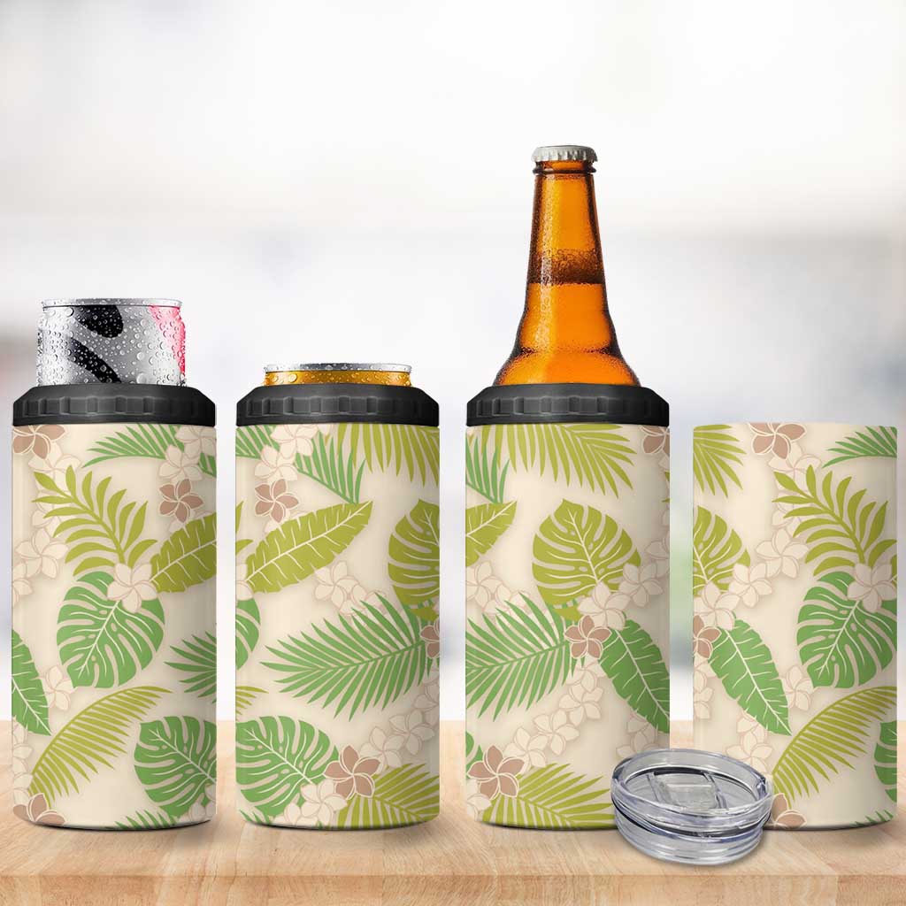 Beige Hawaii Plumeria Lei With Tropical Leaves 4 in 1 Can Cooler Tumbler LT14 - Polynesian Pride