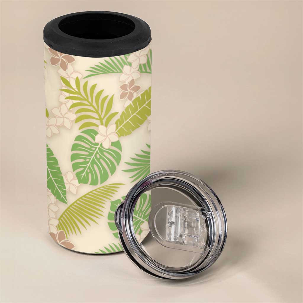 Beige Hawaii Plumeria Lei With Tropical Leaves 4 in 1 Can Cooler Tumbler LT14 - Polynesian Pride