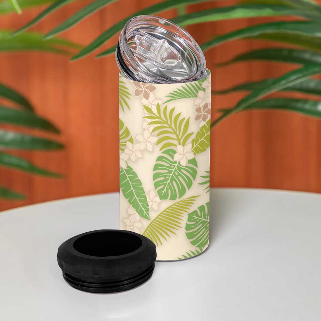 Beige Hawaii Plumeria Lei With Tropical Leaves 4 in 1 Can Cooler Tumbler LT14 - Polynesian Pride