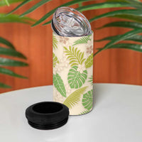 Beige Hawaii Plumeria Lei With Tropical Leaves 4 in 1 Can Cooler Tumbler LT14 - Polynesian Pride
