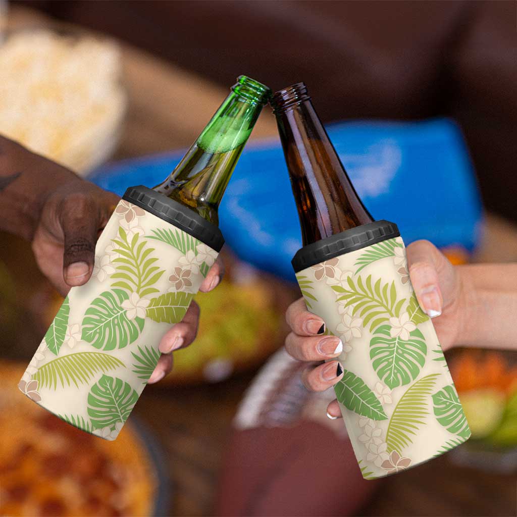 Beige Hawaii Plumeria Lei With Tropical Leaves 4 in 1 Can Cooler Tumbler LT14 - Polynesian Pride