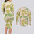 Beige Hawaii Plumeria Lei With Tropical Leaves Couples Matching Long Sleeve Bodycon Dress and Long Sleeve Button Shirt