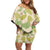 Beige Hawaii Plumeria Lei With Tropical Leaves Family Matching Off Shoulder Short Dress and Hawaiian Shirt